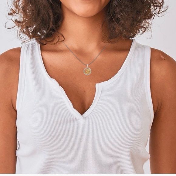 NWT Judith Ripka Two-Tone Om Necklace with White Topaz Accents. 18” - Picture 4 of 7